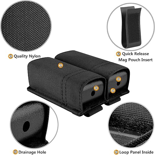 Miniatura 6 de KRYDEX Funda para cargador de pistola simple/doble, funda de nailon para cargador de 9mm con inserto de funda de cargador de liberación rápida