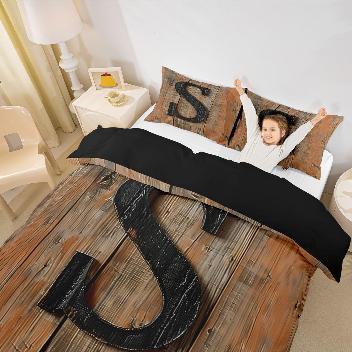 jejeloiu Letter S Duvet Cover Queen Size Personalized Initial S Bedding Set for Boys Girls Gifts for Women Teen Girl, Comforter Cover,No Comforter Rustic Farmhouse Bedroom Decor 3Pcs Modern Art