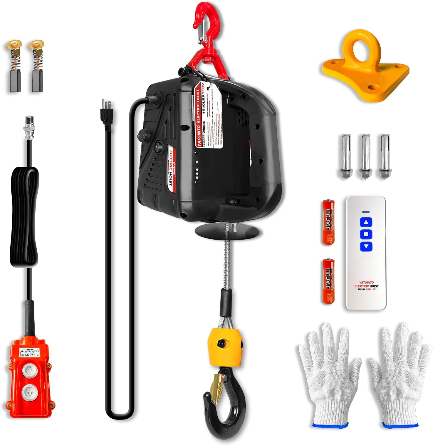 YATOINTO 3 in 1 Electric Hoist Winch, 1540lbs Portable Electric Power Winch with Wire and Wireless Remote Control, 120V Electric Hoist Crane, Overload Protection 25ft Lifting Height for Towing