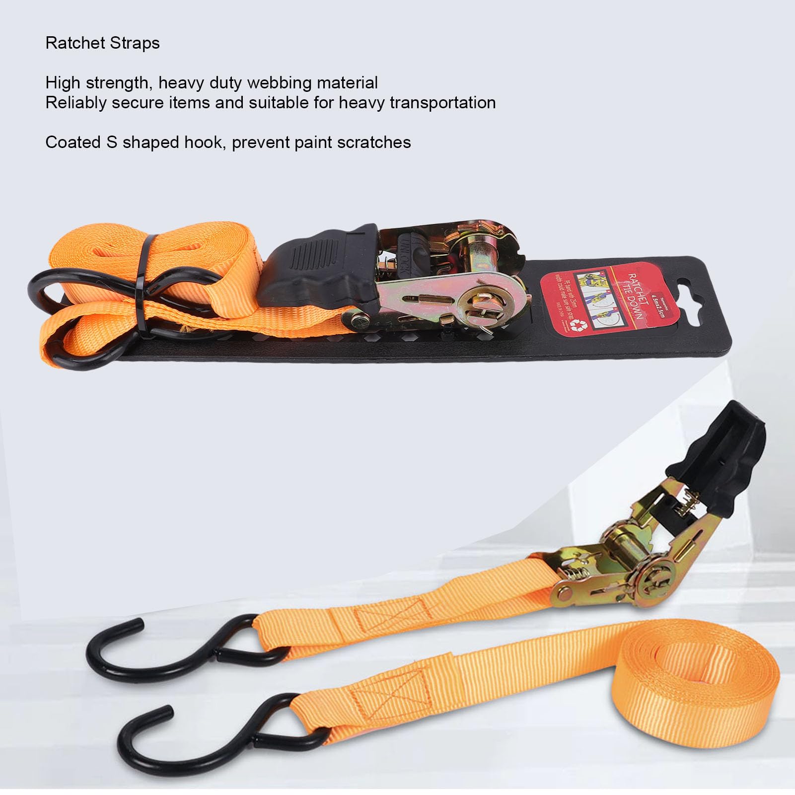 Tyenaza Set di 4 Cinghie di Fissaggio a Cricchetto, Gancio a S da 1 Pollice di Larghezza Cinghie di Fissaggio in Nylon ad Alta Resistenza per Carichi Pesanti per Auto Carico