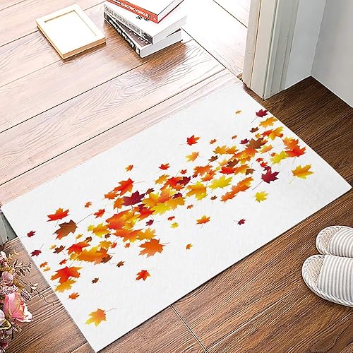 Indoor Doormat Front Door Mat, 18"x30" Non Slip Backing Washable Absorbent Floor Rug for Entrance,Porch,Kitchen, Thanksgiving Fall Red Maple Leaves