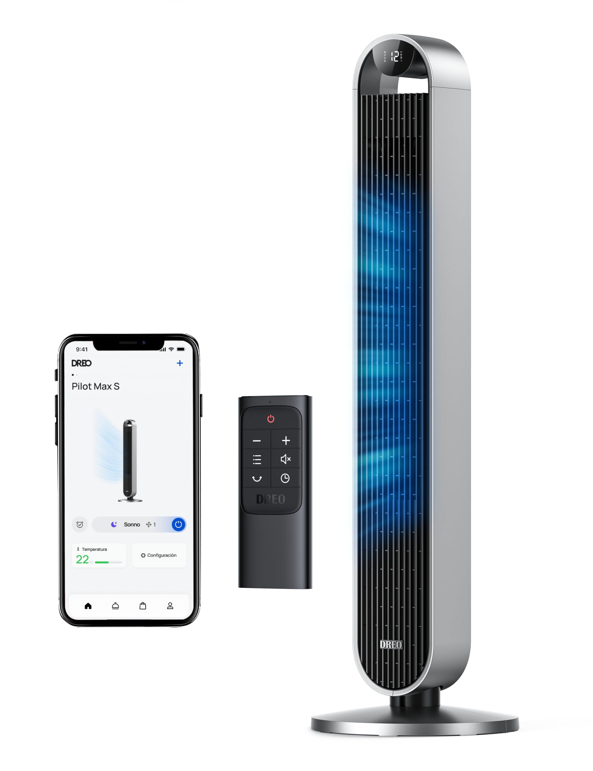 Dreo 25dB Ventilatore a Torre con Telecomando, 12 Velocità 4 Modalità di Ventilazione Con Timer 12 ore, oscillante a 120°, ventilatore di raffreddamento silenzioso con velocità di 8.53m/s, Potenza 36W