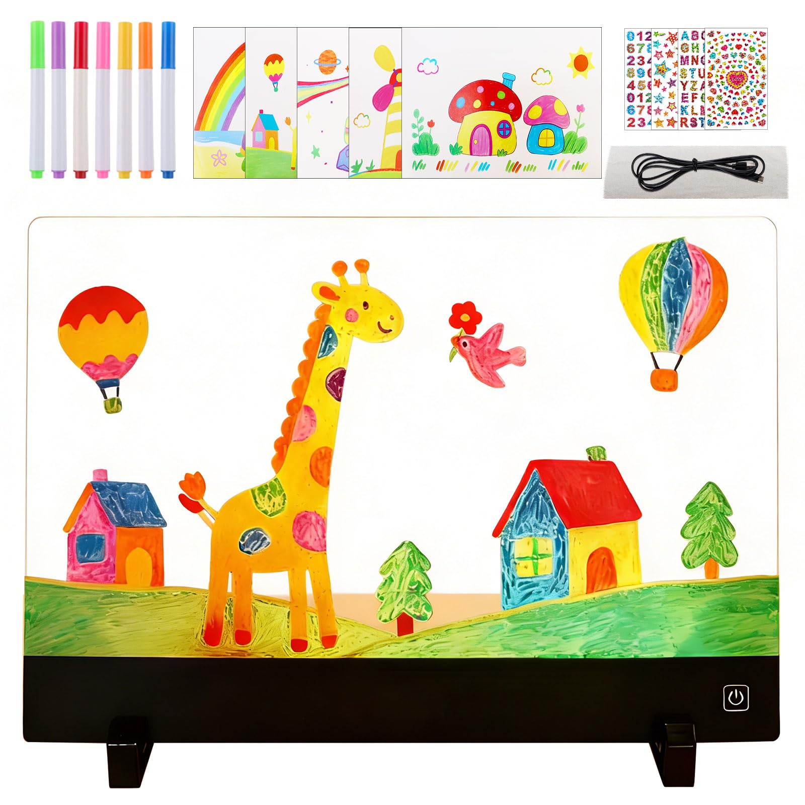 TXErfolg Lavagna da disegno a LED per bambini con 4 effetti di luce, 35 x 26 cm, lavagna acrilica luminosa, lavagna magica a LED con penna a 7 colori, lavagna ricaricabile per messaggi, per ufficio