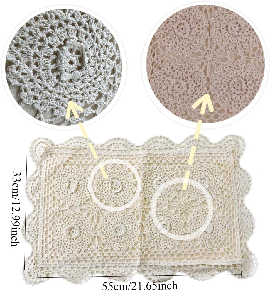 misppro 100% Cotton Creative Linens Pillowcase Crochet Embroidery 3D Lace Floral Pattern Fancy Yarn No Filling Rural Style for Couch Sofa Bed 13 x 22