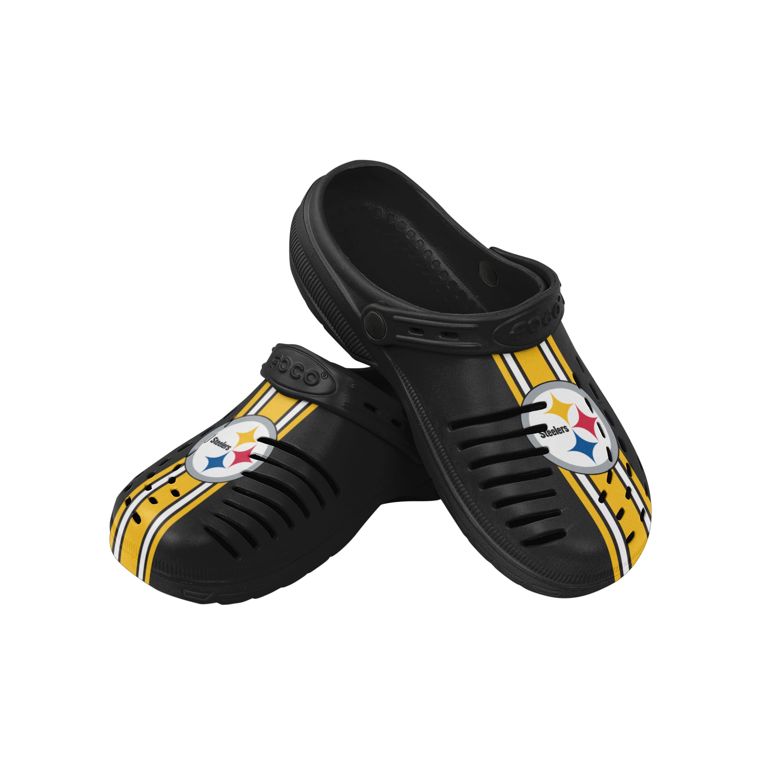 FOCO Men's NFL Logo Team Stripe Garden Water Sandals Shoes Slipper Clogs with Strap, 13-14