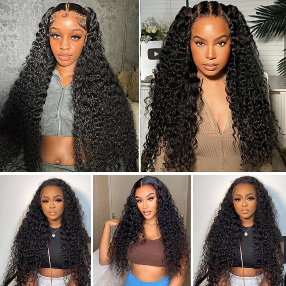 24 Inch Deep Wave Lace Front Wigs Human Hair Glueless Wigs Human Hair Pre Plucked Pre Cut 13x4 HD Lace Frontal Wear and Go Wig for Black Women 180% Density with Natural Hairline