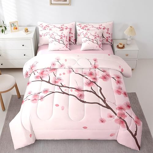 Erosebridal Cherry Blossoms Full Size Comforter Set, Girl Pink Floral