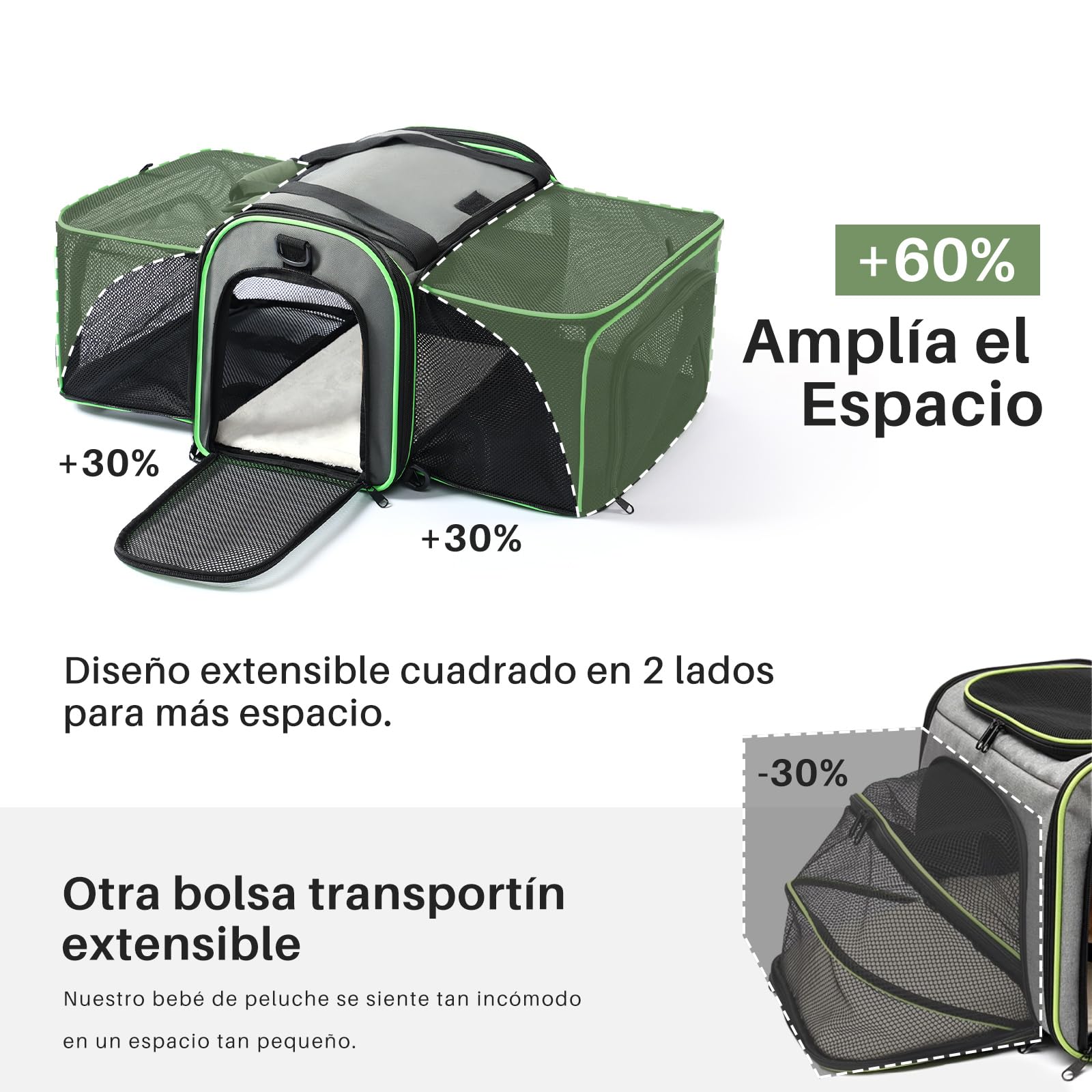 Gardner Pet Transportin Gato, Transportín para Gatos Extensible de Material Blando, Diseño con Malla Transpirable, Libre de BPA, Adecuado para Gatos y Perros Pequeños, Talla L