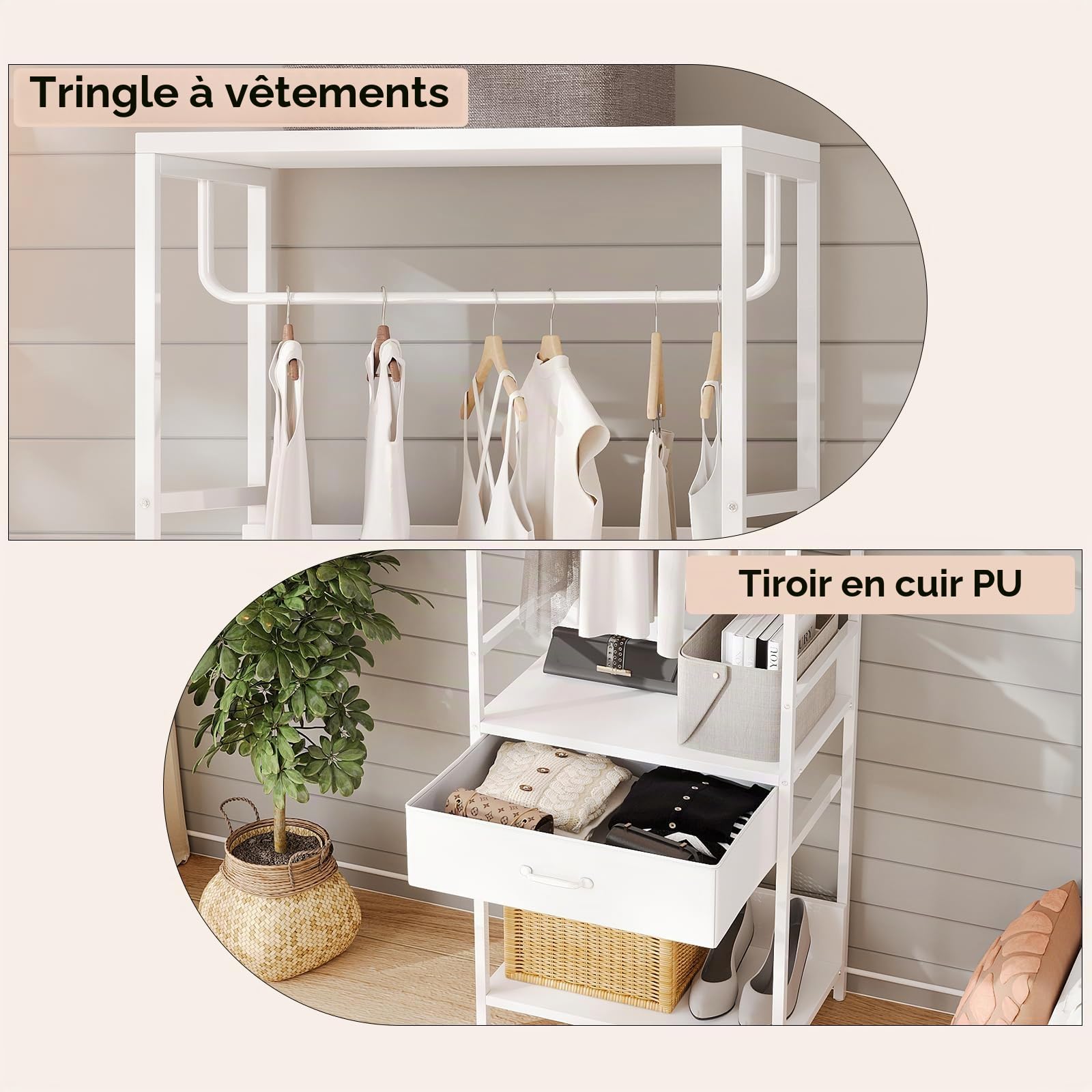 VOWNER Porte Manteau Meuble Entrée Portant Vetement 1 Tiroir 4-en-1