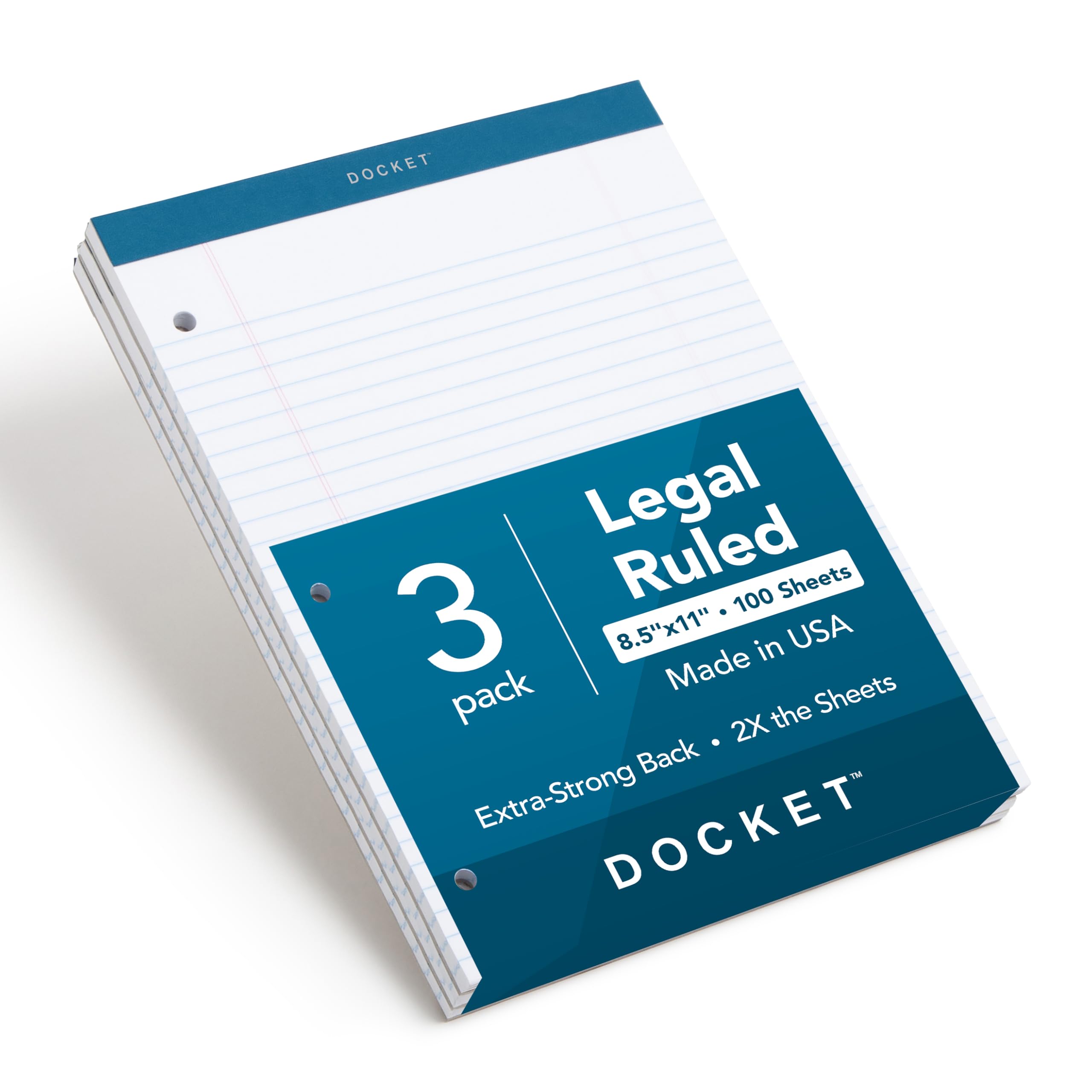 TOPS Docket Writing Pads 8-1 2 x 11-3 4 Legal Rule White Paper 3-Hole Punched 100 Sheets 3