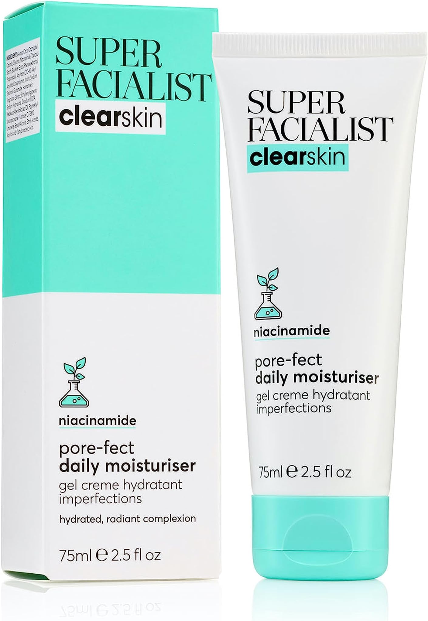 Pore-Fect Daily Moisturiser - Hydrate & Control Oil for Acne Treatment & Blackhead Remover with 3% Niacinamide, Tea Tree Oil & Prebiotics, Vegan Friendly 75ml