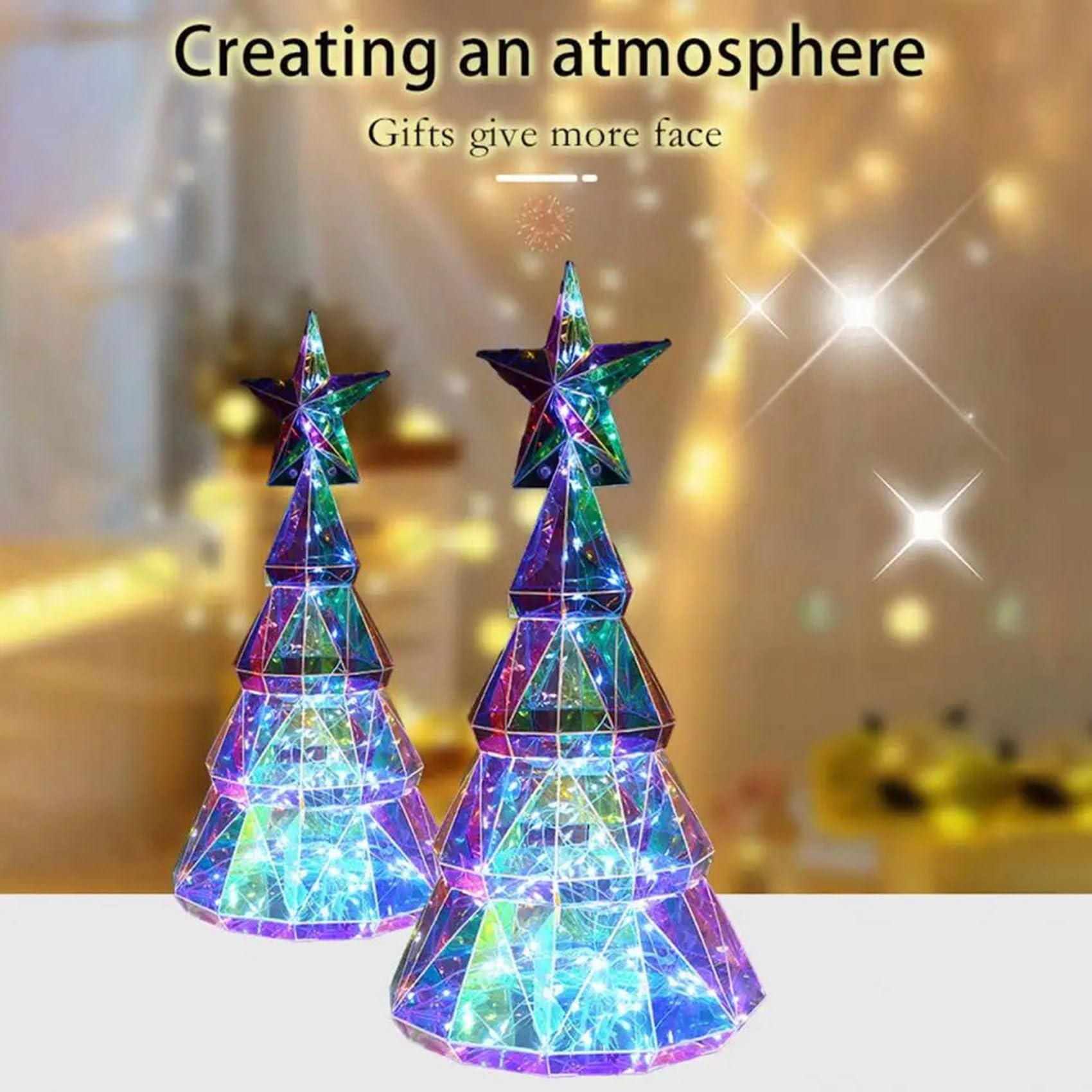3X Adorno de Luz Navideña, Figura de Árbol de Navidad Colorida Alimentada por USB con Estrella, Centro de Mesa Hecho A Mano para Navidad