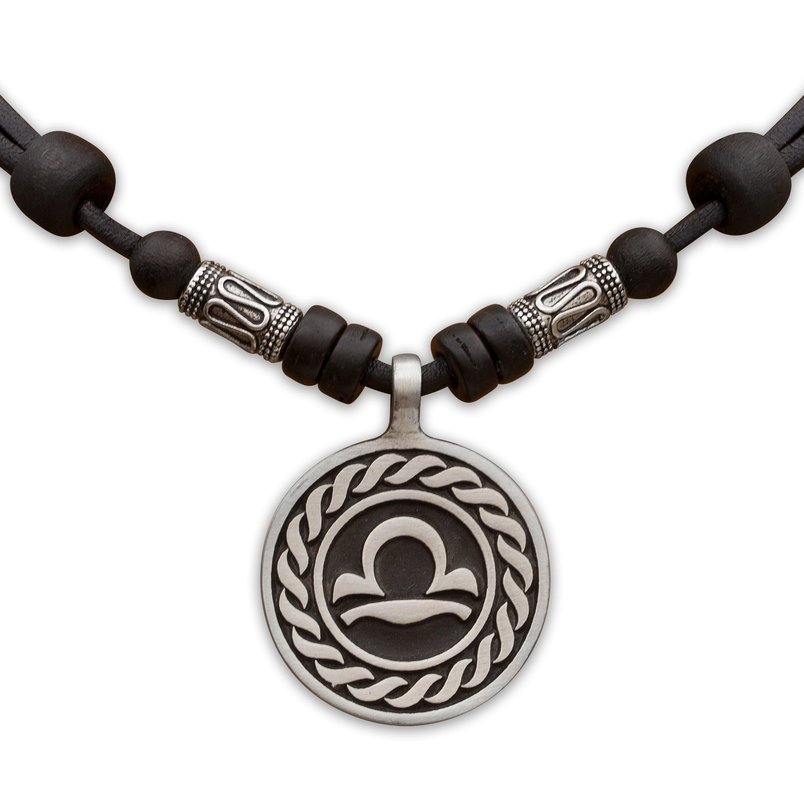 HANA LIMA 1 von 12 Sternzeichen Tierkreiszeichen an verstellbarer Lederkette mit Edelstahlperlen Horoskop Horoscope Halskette Surferkette G - WAAGE (Libra) / 24. September - 23. Oktober