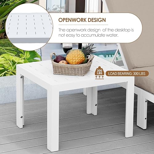 Miniatura 69 de NICESOUL 7 Piece White Powder-Coated Aluminum Patio Furniture with Fire Pit Table, 29 Inch Extra Wide Outdoor Sectional Sofa for 6, High-End Heavy