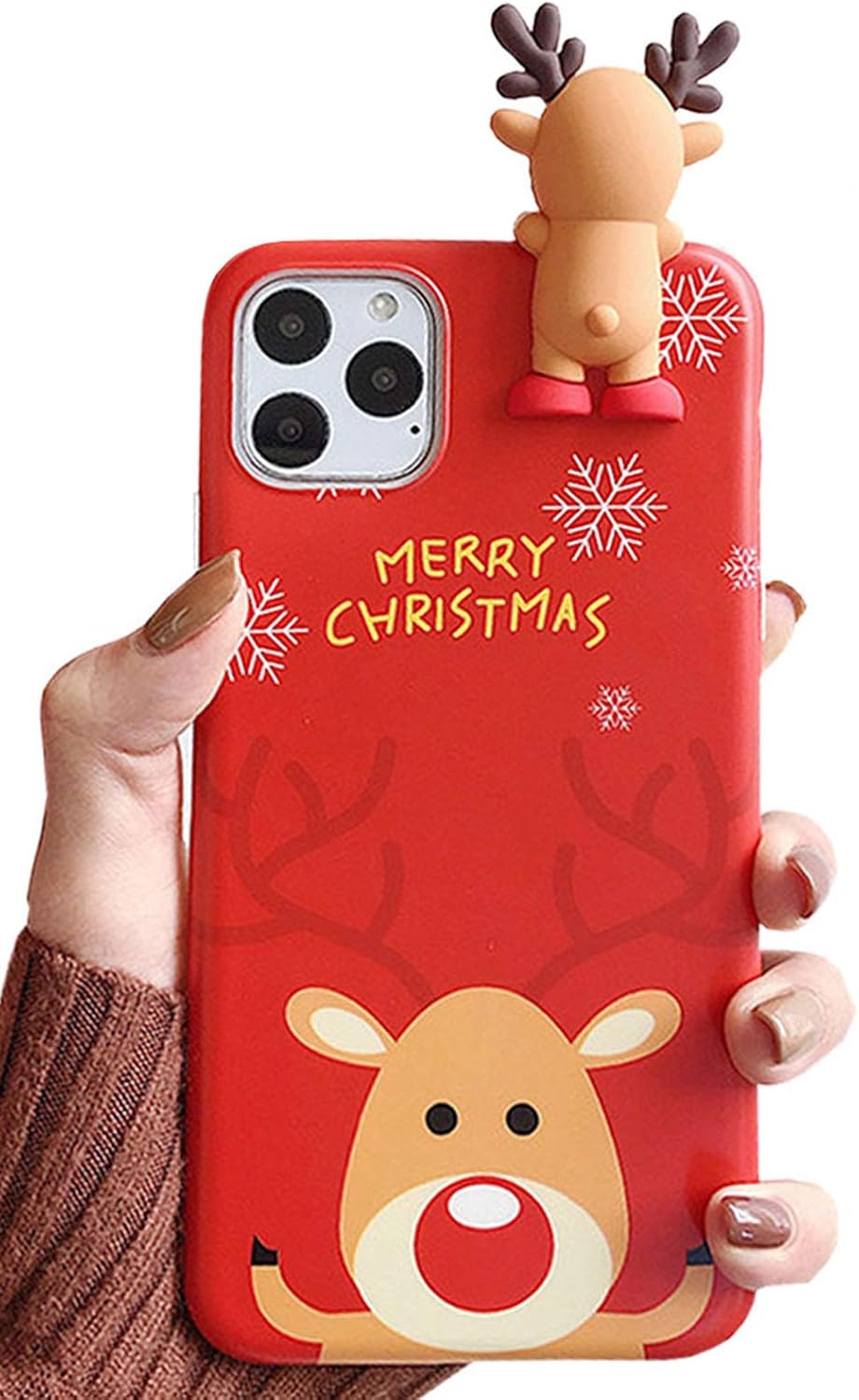 SGVAHY Christmas Case for iPhone 13 Pro, Fun Cool Cute 3D Cartoon Snowman Design Soft Silicone TPU Ultra Thin Shockproof Protective Case (Elk A, iPhone 13 Pro)