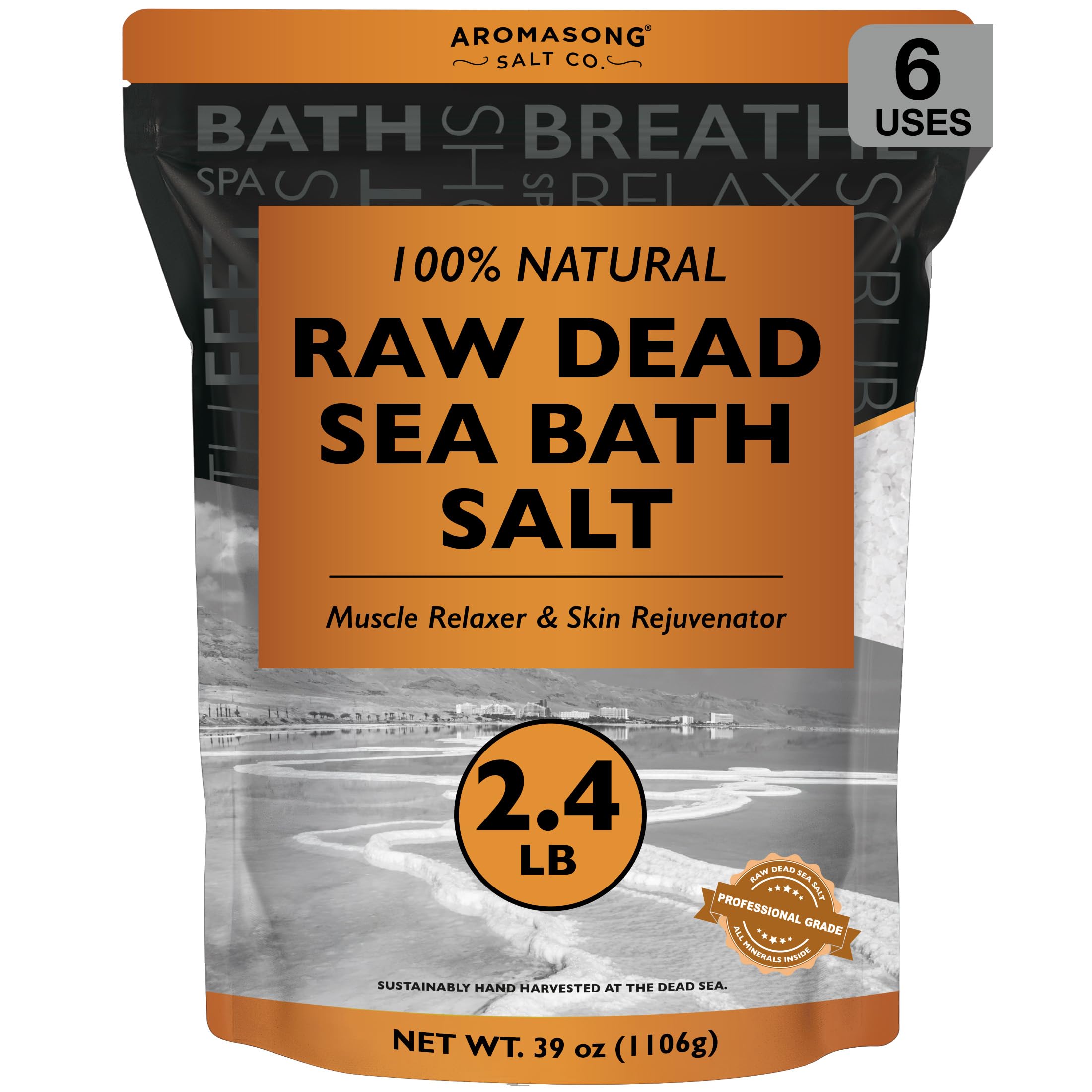 Aromasong Raw Dead Sea Bath Salt - Minimally Cleaned, Contains More Dead Sea Minerals Including Dead Sea Mud - 100% Pure & Natural Dead Sea Salts for