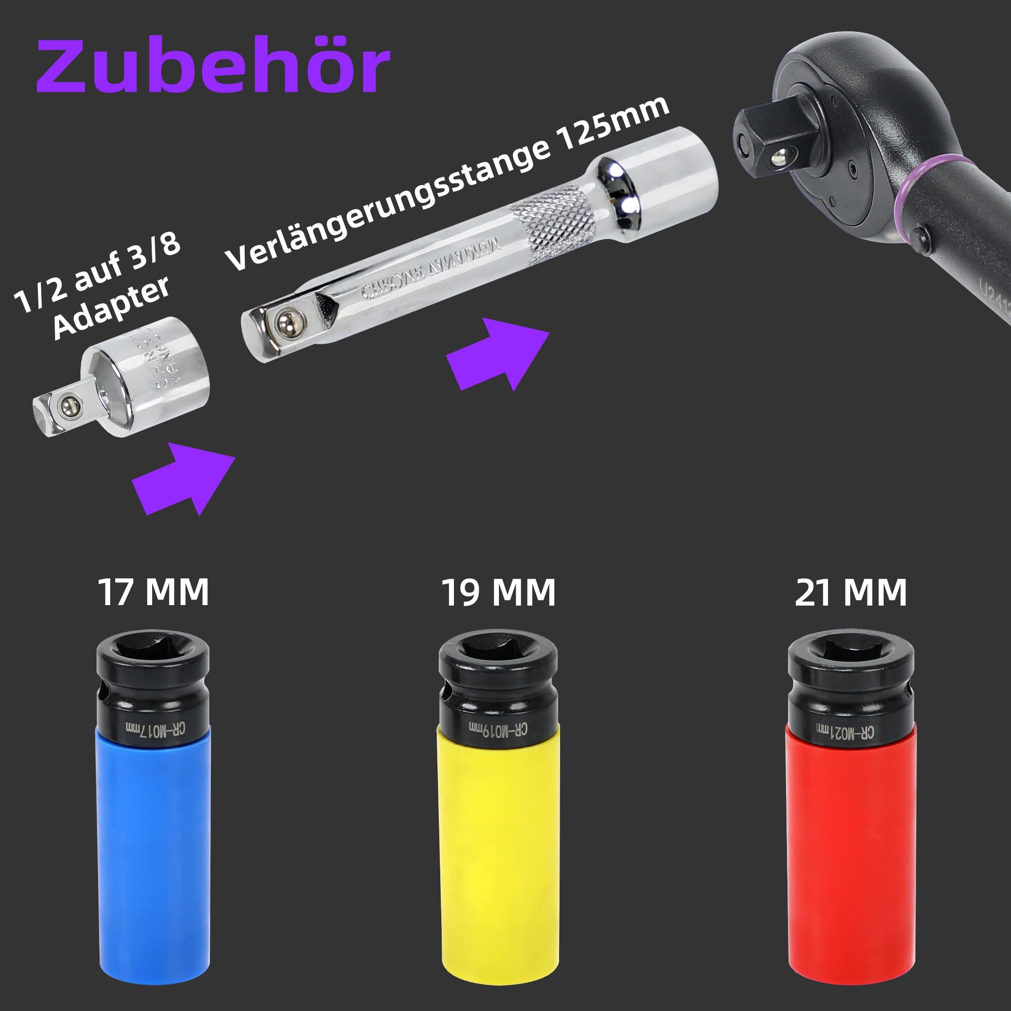 Clé Dynamométrique UYECOVE 1/2 - 40-220 Nm, Précision ±3%, Kit 5 Pièces