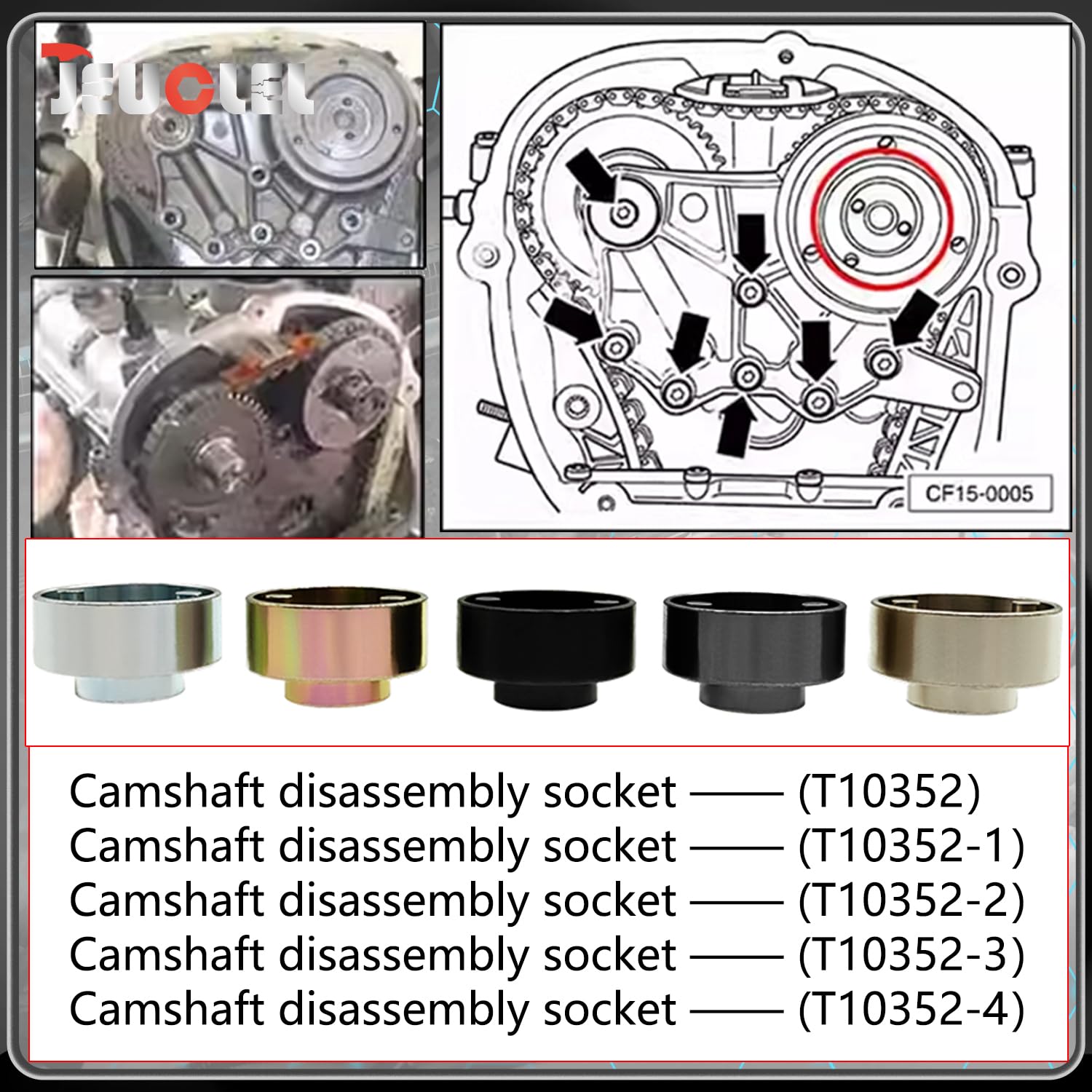 Lot de 5 douilles de réglage d'arbre à cames compatibles avec VW EA888 1,8-2,0 TFSi à chaîne entraînée, T10352, kit d'outils de réglage d'arbre à cames