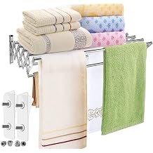 Folding Towel RackVariable Length Two-Way Telescopic Rustproof Wall Mount Towel Racks Satin Nickel Stainless Steel for Shower Room Kitchen Door Color Silver, Size 42-80cm