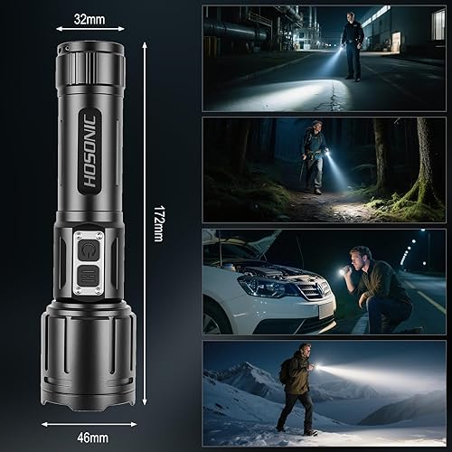 Miniatura 6 de Linternas de alto lúmenes recargables, linterna LED súper brillante, linternas con pantalla digital LCD, 6 modos, luz de flash alimentada por