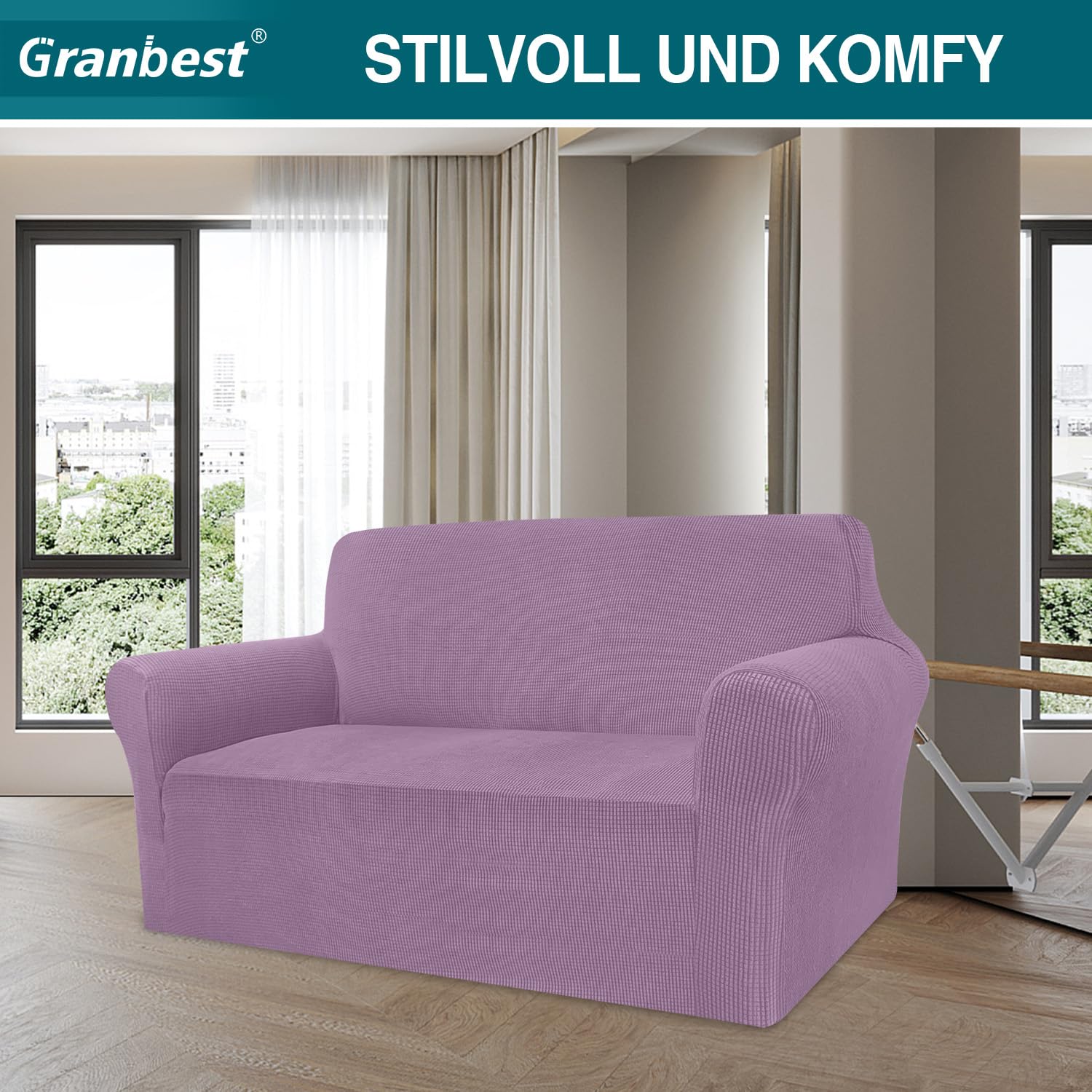 Granbest - Copridivano altamente elasticizzato, moderno, jacquard, per soggiorno, funge da protezione per cani e animali domestici (2 posti, color sabbia)