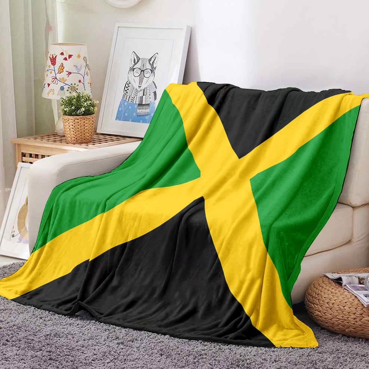 Jamaica Flag Throw Blanket, Jamaican Kingdom Blankets Fuzzy Gifts for Sofa Couch Bedroom (60" x 50") - Image 3