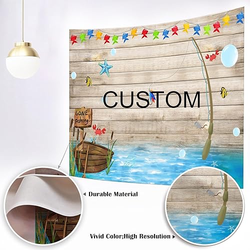 Miniatura 2 de Mocsicka O-Fish-Ally - Telón de fondo para fiesta de cumpleaños con texto en inglés "Gone Fish-Ally", decoración de fiesta de primer cumpleaños para