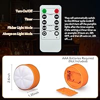 Vista 6 de Litake Luces LED de calabaza sin llama con control remoto, luces parpadeantes con temporizador, funciona con pilas, luz de vela de Halloween