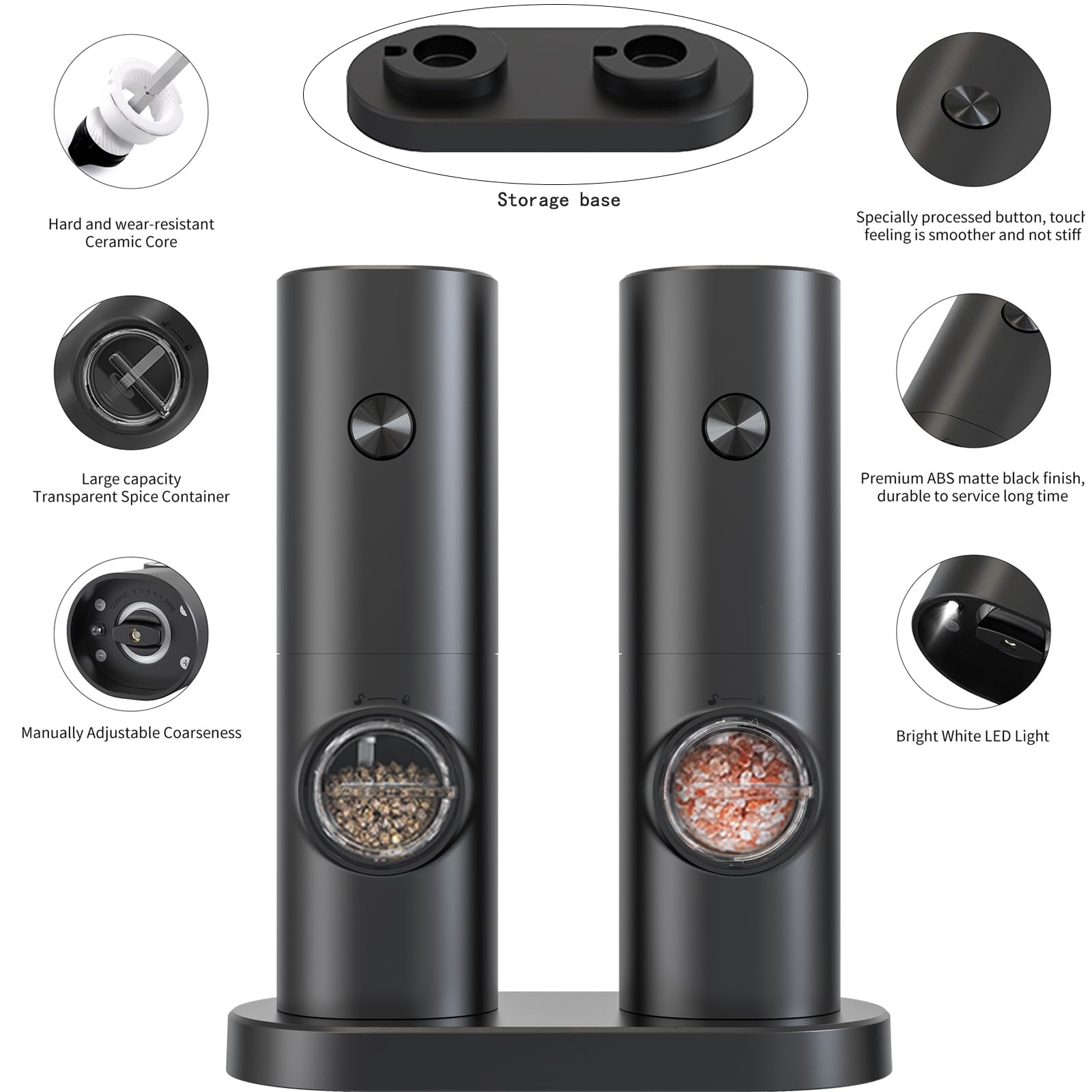 Macinapepe E Macinasale Elettrico A Batteria - 5 Livelli Di Macinatura, Con Luce LED E Supporto - Foto 12