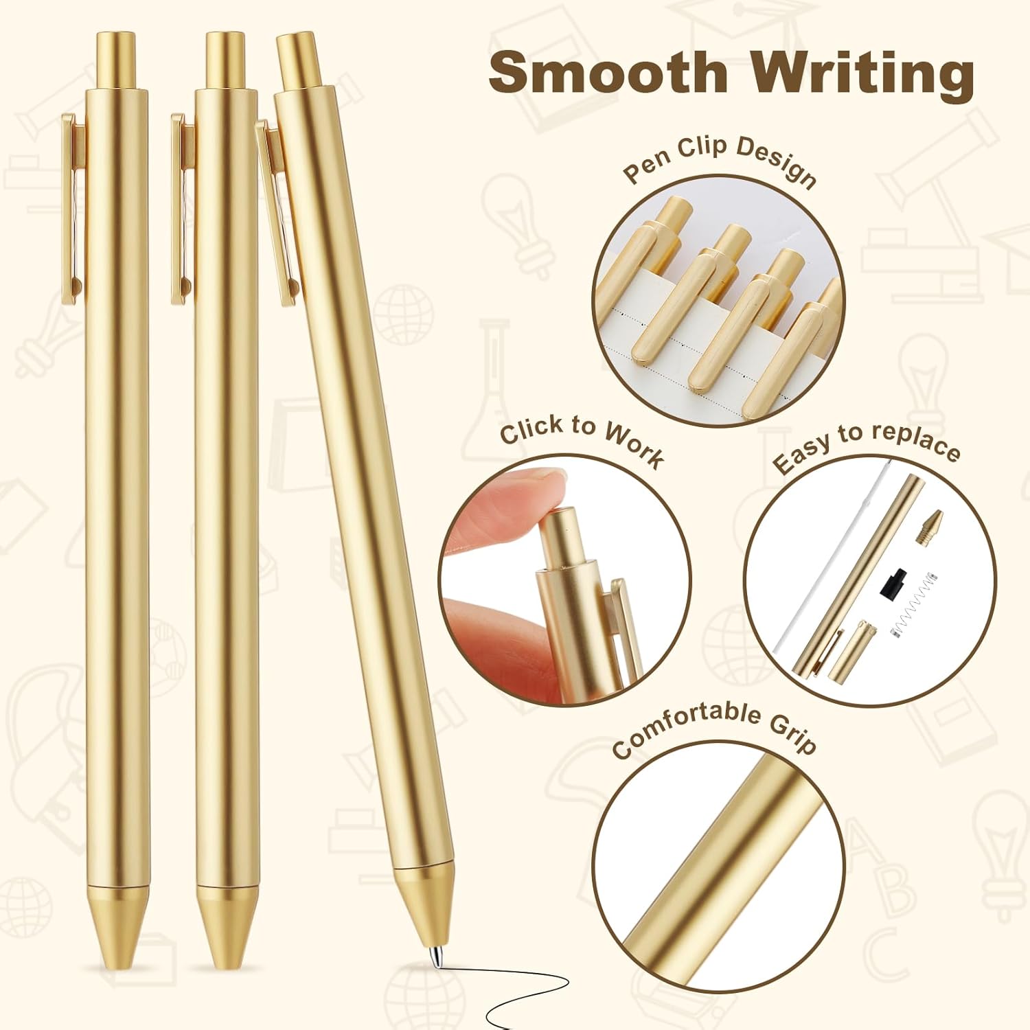 100 Pcs Gold Slim Ballpoint Pens Bulk Retractable Black Ink 1 mm Medium Point Smooth Writing Pens Nice Gift for Wedding Favors Guests Business Office Teachers Supplies Men Women Present - Image 4