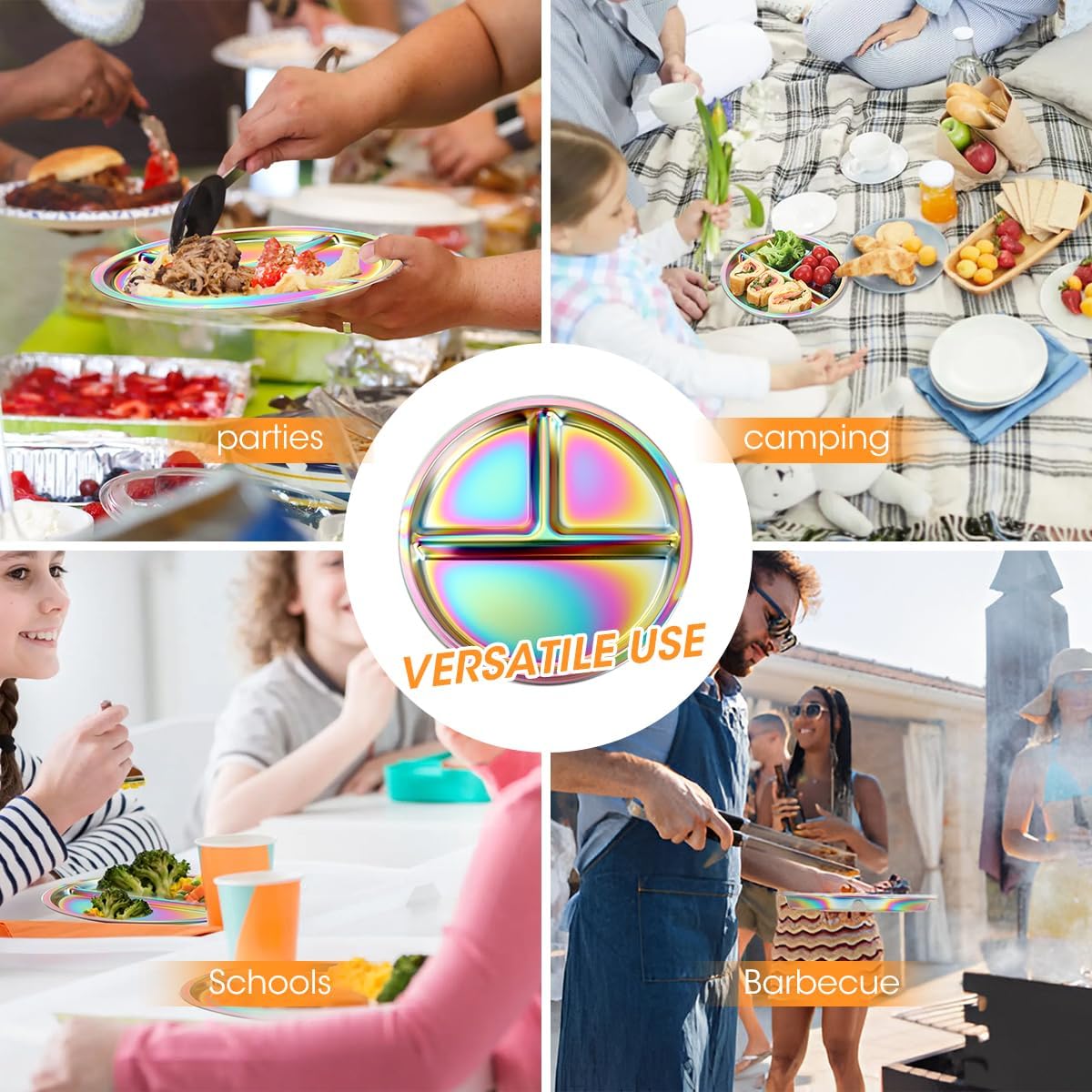 AIEVE Stainless Steel Kids Plates, 4 Pack Round Divided Toddler Plates, Portion Control Plate 9 Inch - Image 7