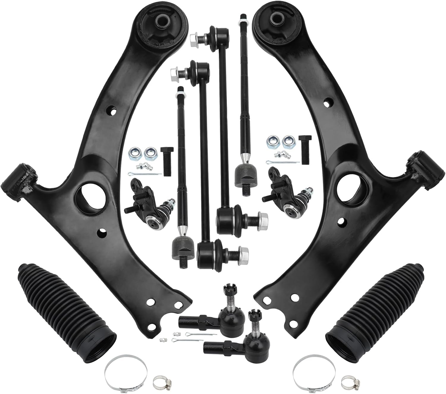 FWD Front Suspension Kit Compatible for Toyota Matrix 2003-2008, Pontiac Vibe 2003-2008, Lower Control Arms with Ball Joints, Sway Bar End Link & Outer Inner Tie Rod Ends