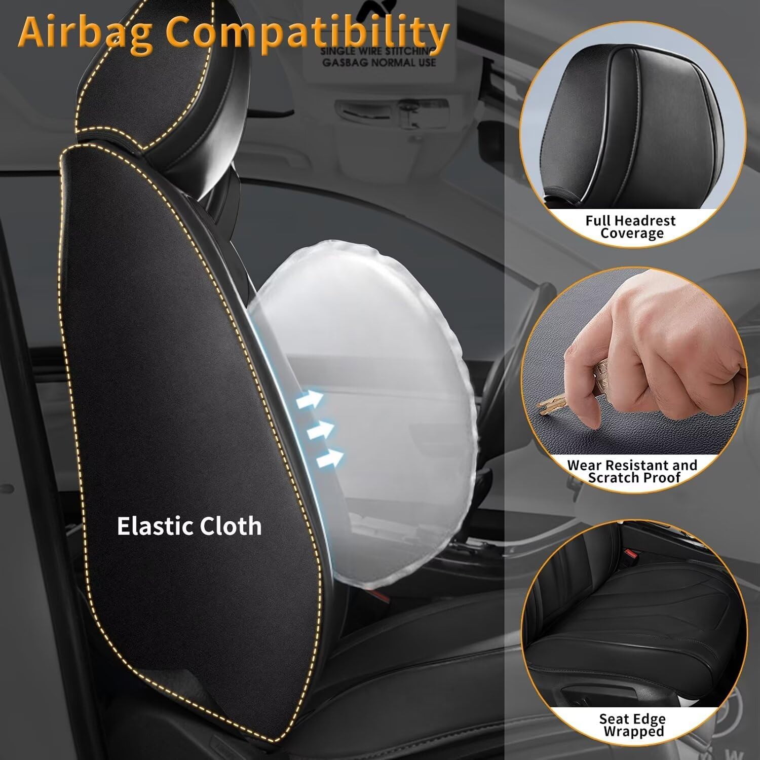 Car Seat Covers Fit for Ford Ranger 2019-2025 2026(Not Fit Raptor) Custom Faux Leather Front Set Breathable Seat Cover Fit for Ranger (2 Seat,Black)