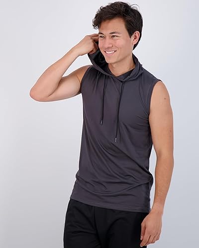 Miniatura 2 de Real Essentials Paquete de 3 Camiseta sin mangas con capucha para hombre Dry-Fit Active - Sudadera con capucha sin mangas con cordón (disponible en