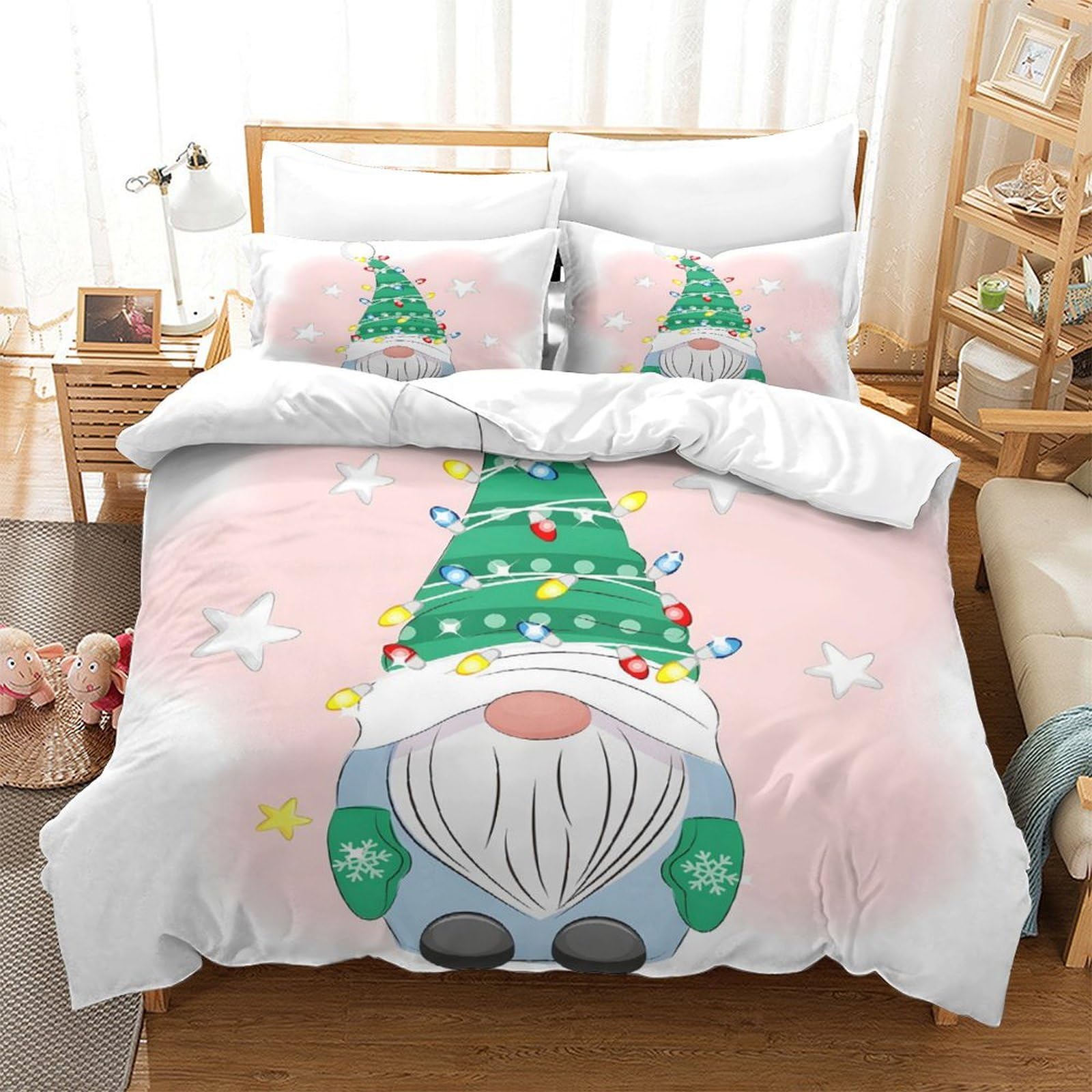 Ensemble de literie gnomes de Noël en microfibre 3D premium pour lit Super Roi