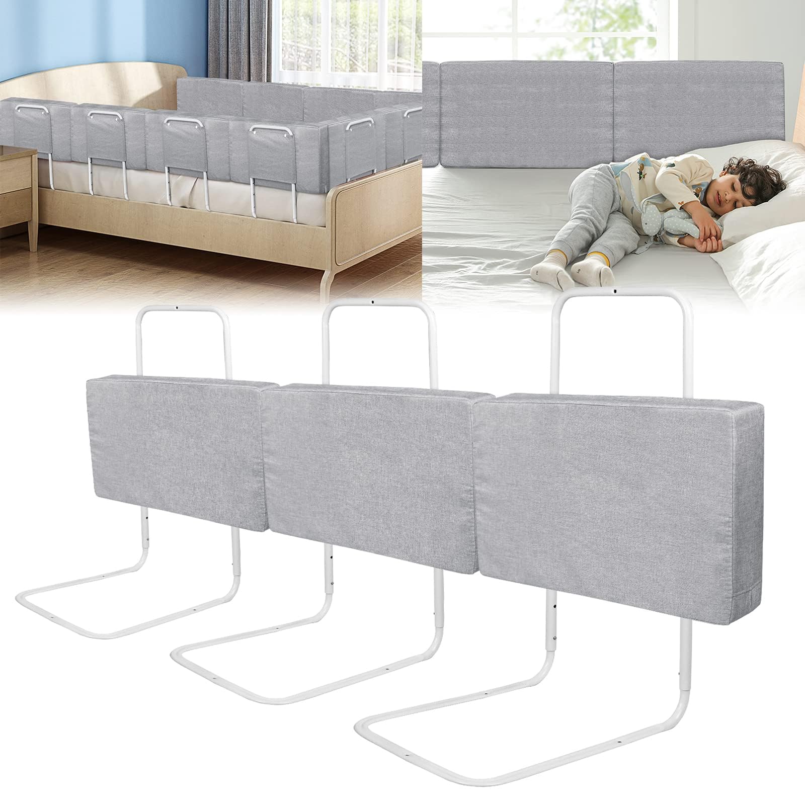 ACXIN Barrera de cama para bebé, protección contra caídas, barandilla de cama ajustable, altura ajustable, para cama familiar y cuna - 4 x 50 cm, color gris lino