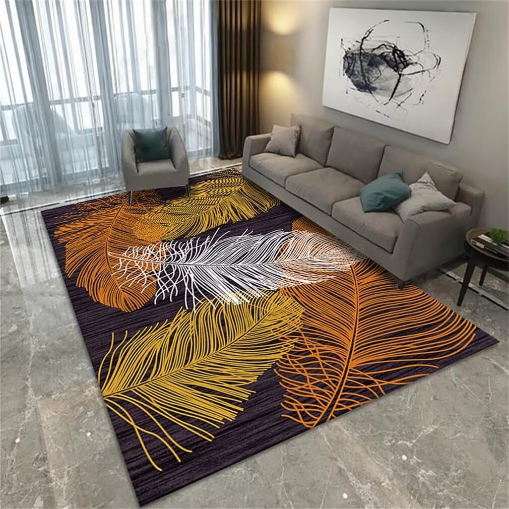 Tapis de salon motif plumes 70x140cm pour chambre et salle à manger