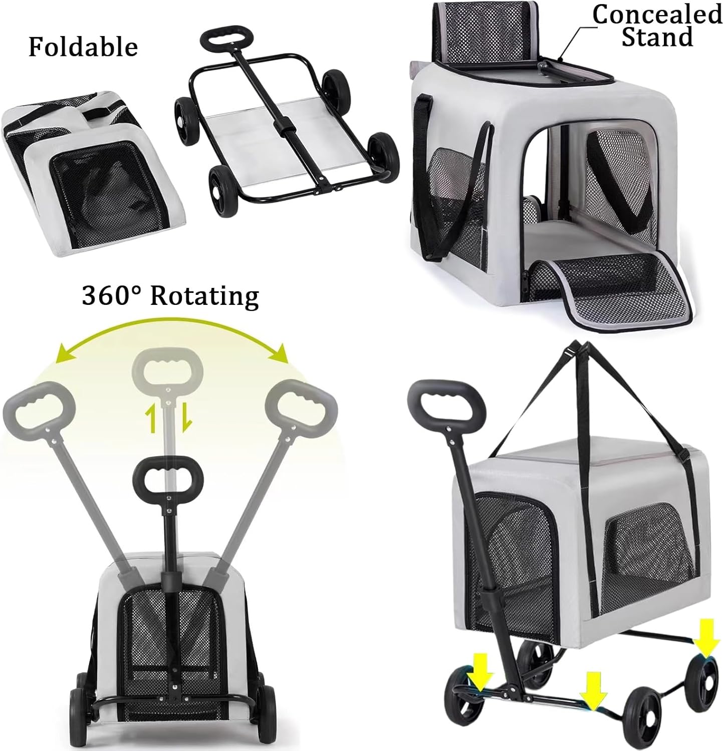 Cat Carriers Backpack Top-Opening, Pet Stroller for Small Dogs with Wheels, Ventilated Mesh, Portable Pet Trolley Backpack with Telescopic Handle, Fit up 10kg(Black)
