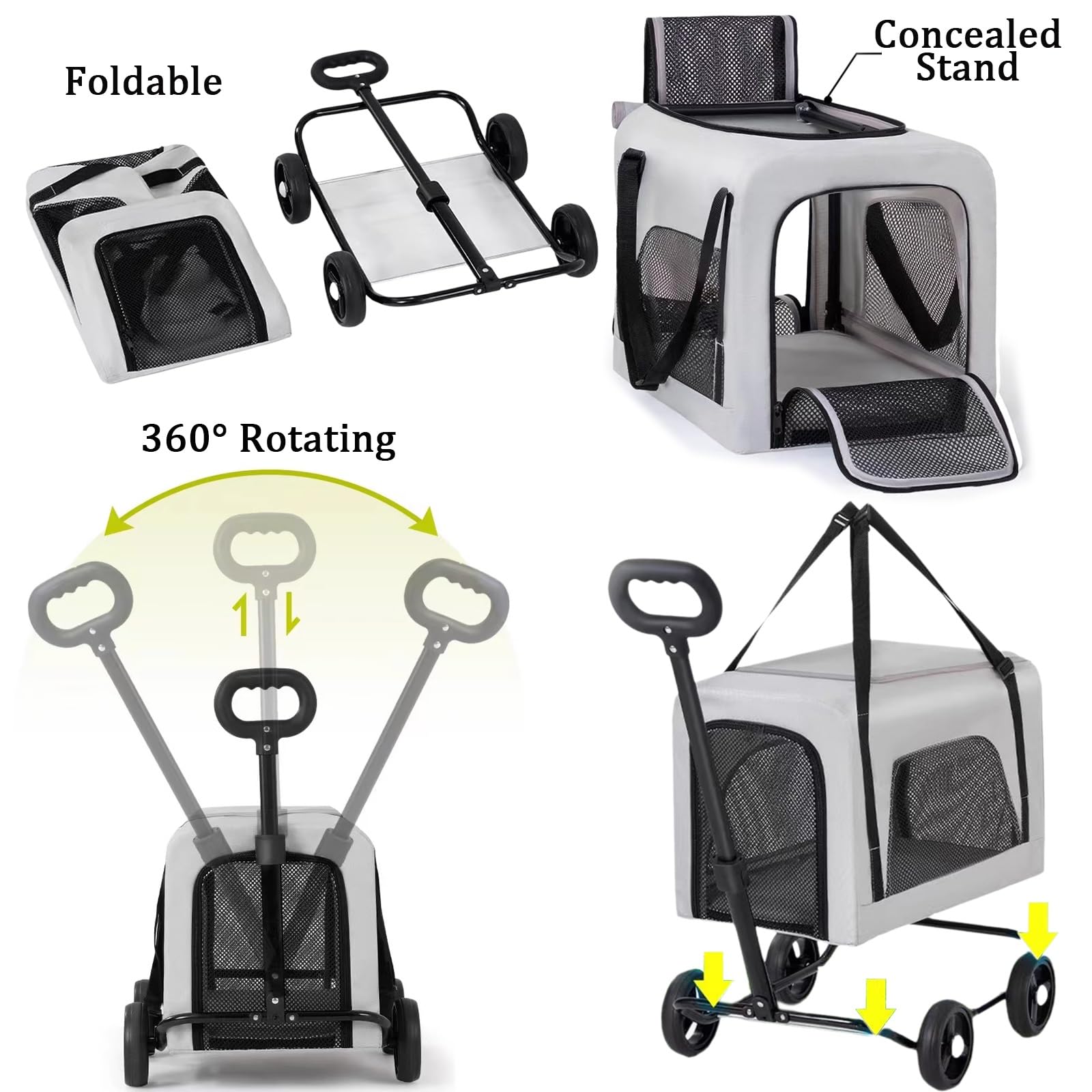 Maleta con Ruedas para Perros y Gatos, Mochila Transpirable para Mascotas, Maleta para Mascotas con Asa Telescópica, Diseño Ventilado para Viajes, Senderismo y Uso a Aire Libre(Black)
