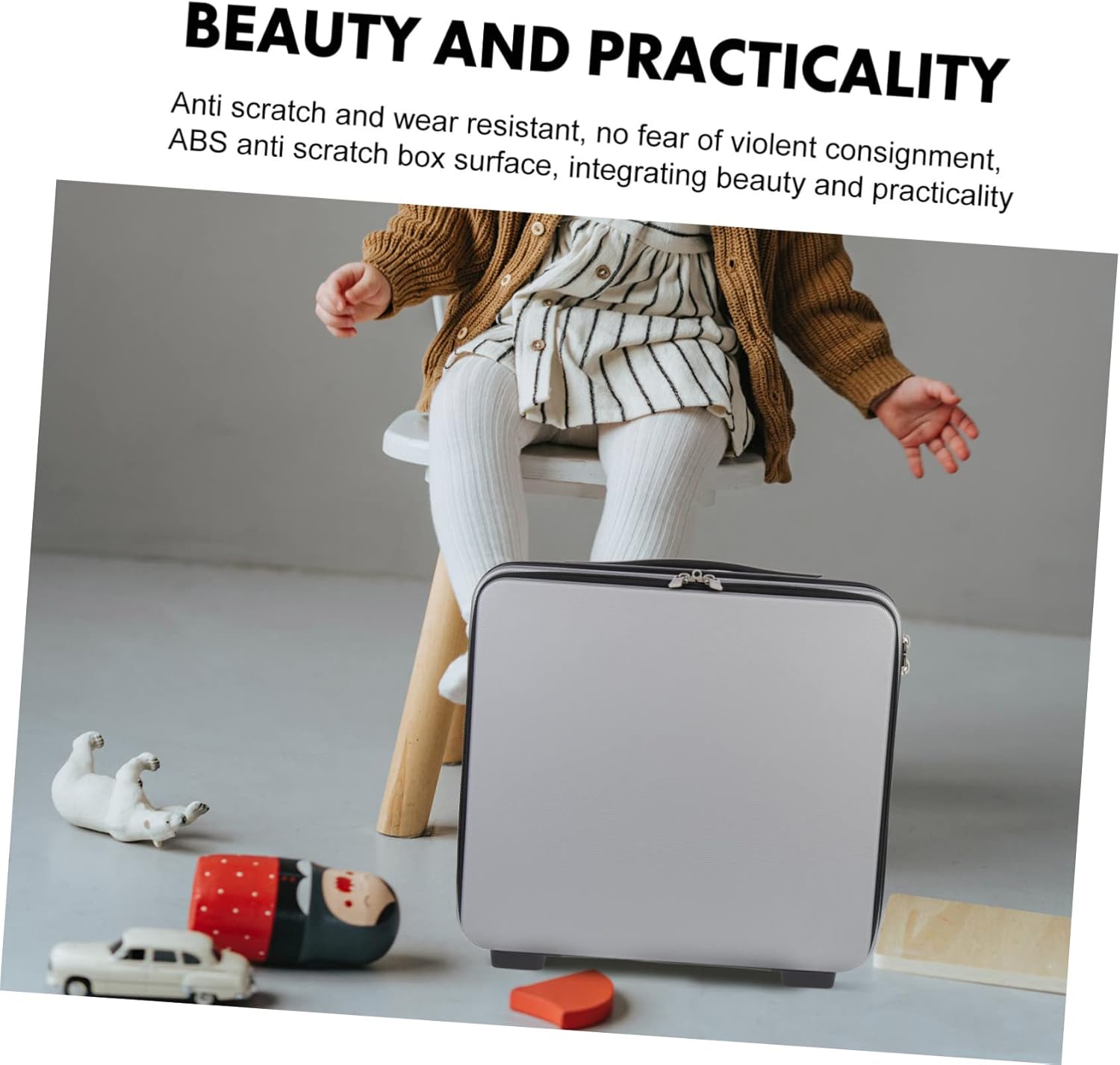 DOITOOL Creative Women Cosmetic Suitcase Portable Travel Toiletries Case for Makeup Supplies Stylish Handheld Bag Grey Easy to Carry