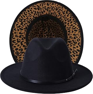 Womens Fedora-Floppy Vintage-Jazz-Hat - Wide Brim Felt Hat with Belt Buckle Panama Hat