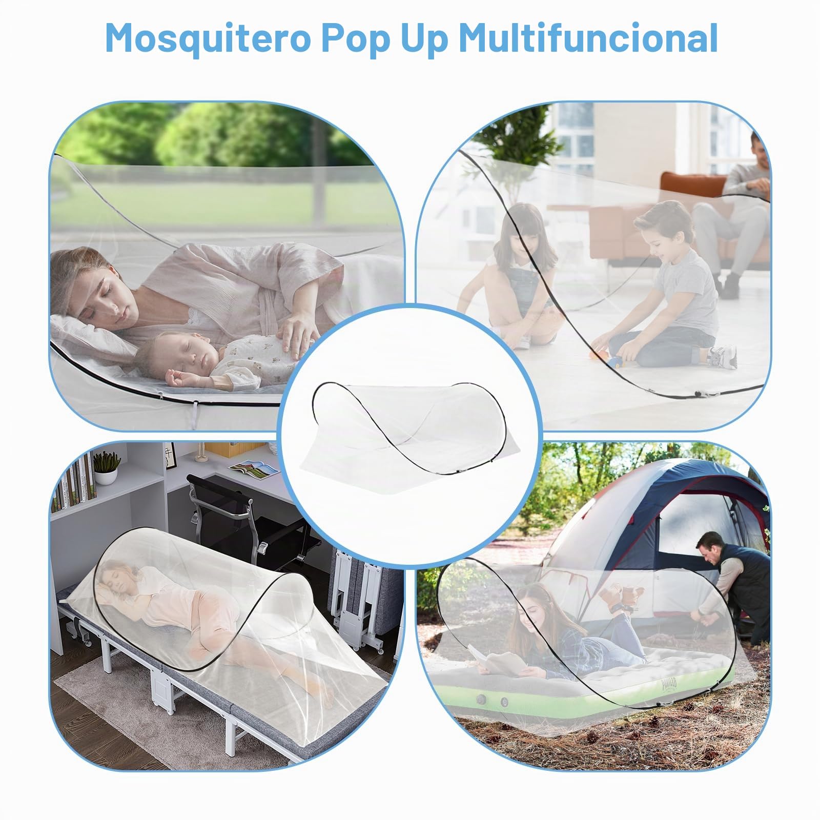 BigKing Mosquitera de viaje, ajustable, emergente mosquitera, portátil, plegable, para cama individual con cremallera, perfecta para dormitorios, viajes o camping