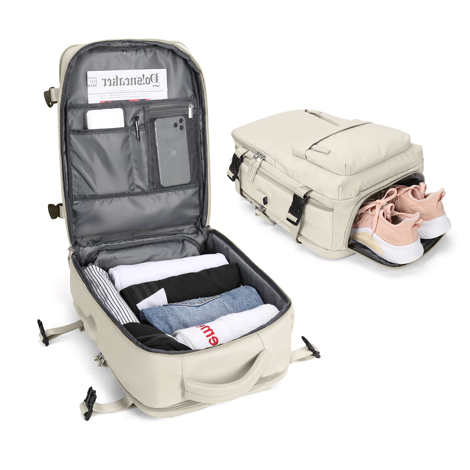 BJLFS Borse da Cabina per Ryanair 40×20×25 Zaino da Viaggio con Sottovuoto Bagaglio a Mano Easyjet 45×36×20,Zaino con sistema di compressione,Zaino Casual per laptop da 14 pollici per scuola