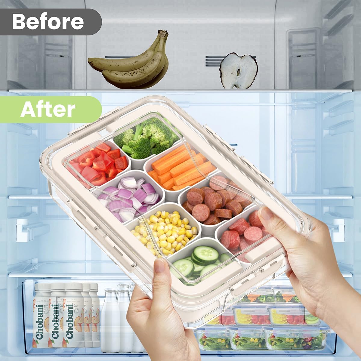 2 Pack Box Charcuterie Container with Dividers 12 Compartments,Snackle Boxes Food Storage, Bento Box Adult, Large Portable Divided Snackle Organizer with Lid & Handle, Stackable Food Containers(White)