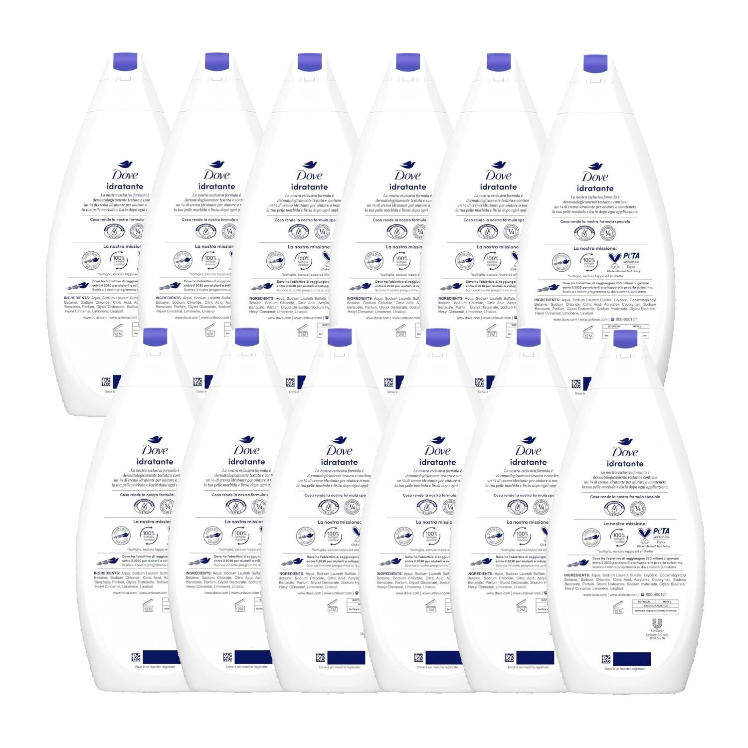 12 Pezzi Dove Bagnodoccia di Bellezza Idratante - 700 ml - Formato Famiglia …
