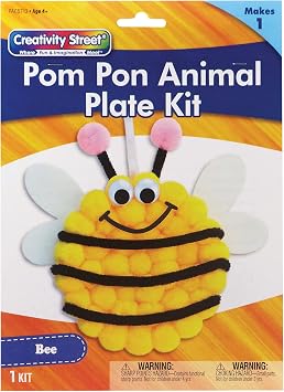 Creativity Street Pom Pon Animal Plate, Bee Childrens Craft Kit, Assorted
