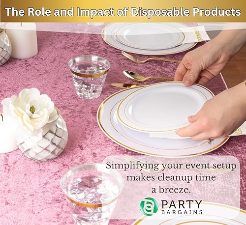 Miniatura 4 de PARTY BARGAINS Juego de vajilla de plástico desechable 125 para 25 invitados, 25 de cada uno platos llanos de 10 pulgadas, platos de ensaladapostre