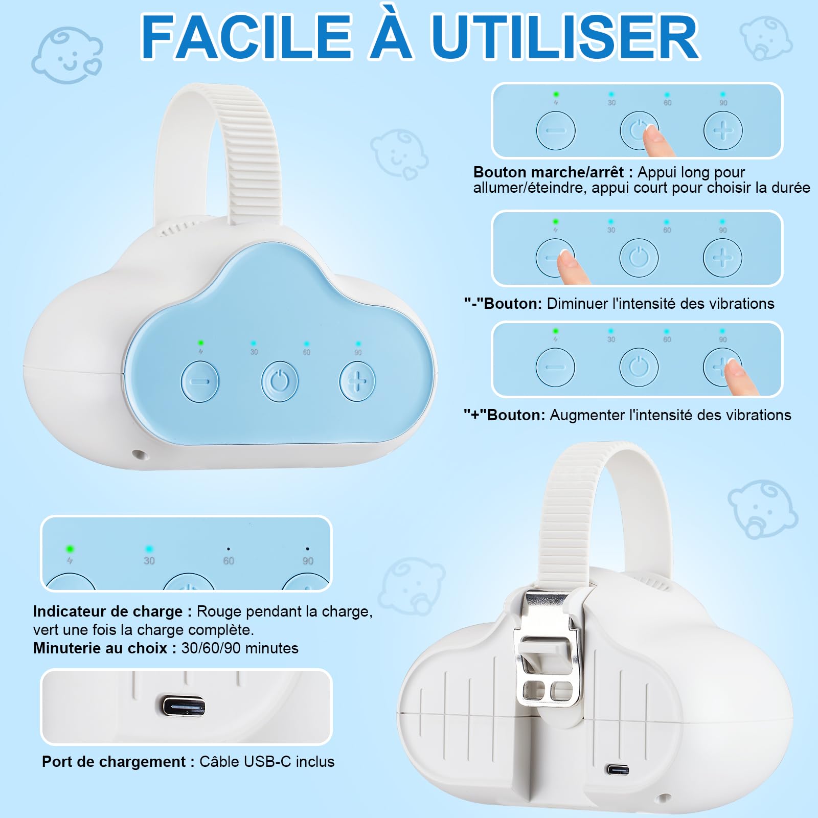 Baby Rocker, Bercement Poussette avec 3 Intensités de Balancement Réglables et Minuterie de 30, 60 et 90 Minutes, Bercez Doucement la Poussette (Bleu)