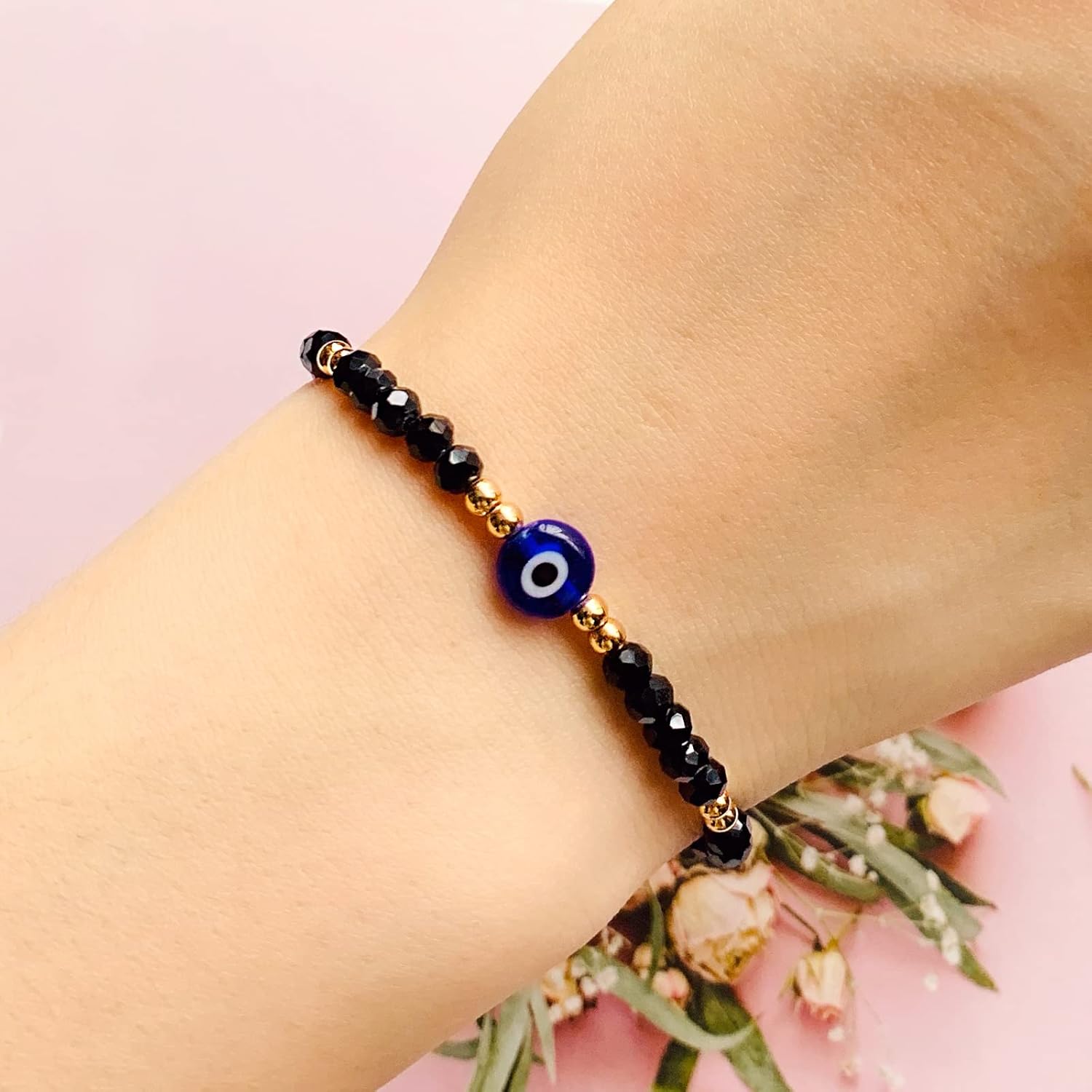 4 Pcs Evil Eye Bracelets Handmade Evil Eye Beaded Bracelets Adjustable Eye Bracelets Dainty Evil Eye Bracelet for Women - Image 5