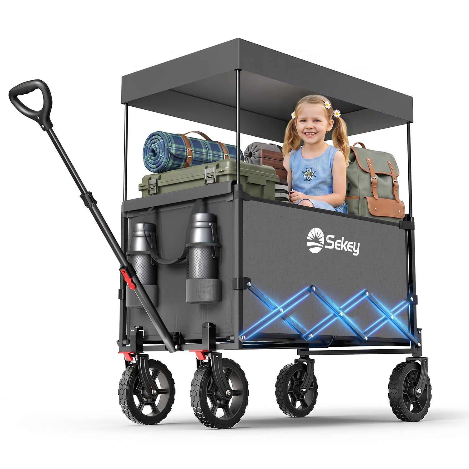 Sekey XXL Bollerwagen Faltbar mit Dach – 150 L, 150 kg, Modell S4018, Grau (Kinder)